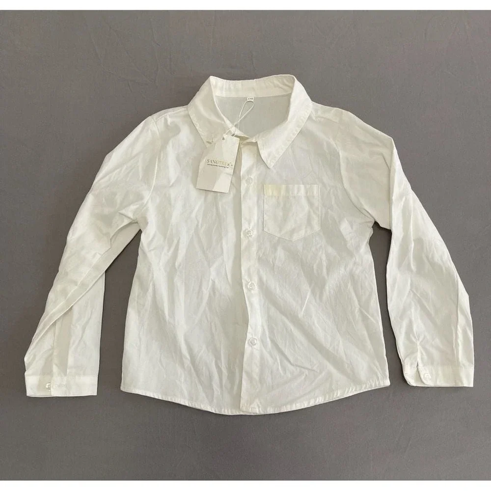 Sangtree Kids White Long Sleeve Button Down Shirt Cotton Blend Size 140 51277